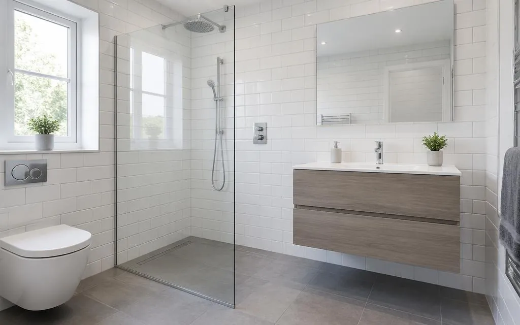 Newly refurbished bathroom with a walk-in shower