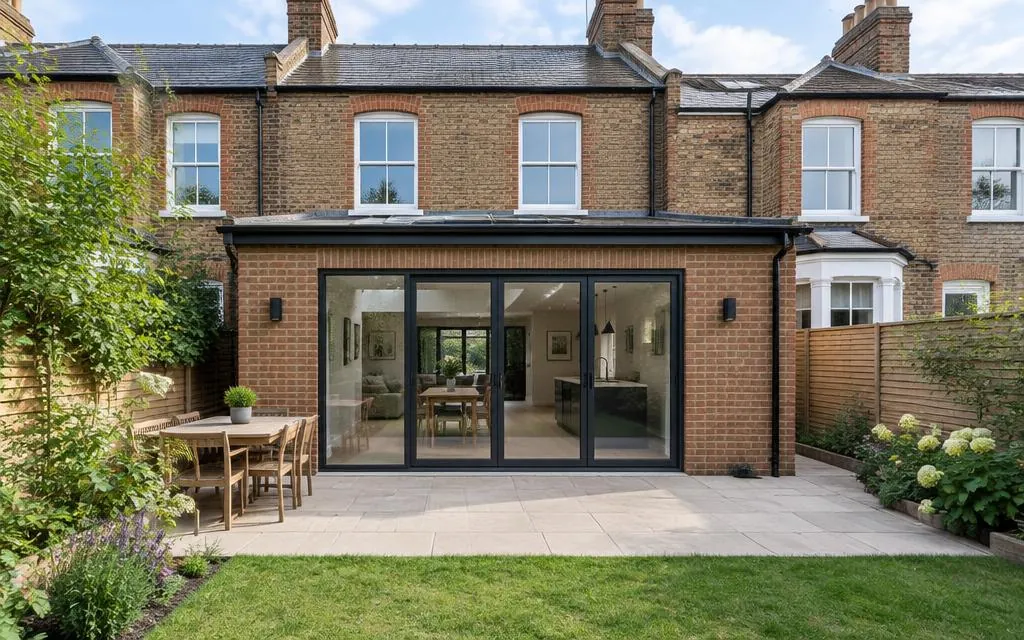 Completed brick rear extension with large glazed doors
